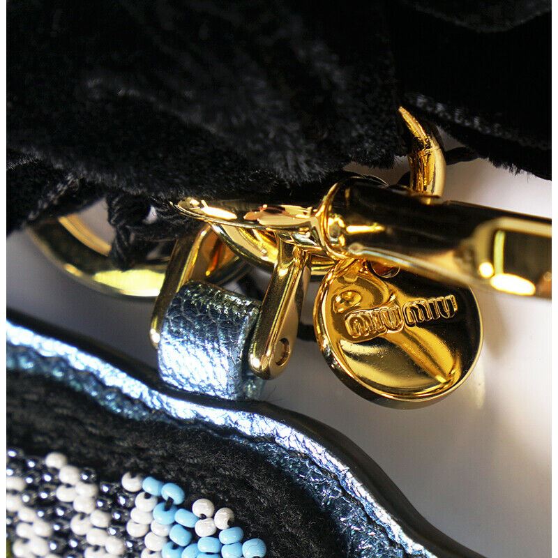 NEW $495 MIU MIU Beaded Embellished SPARROW Black Velvet BOW Bag KEYCHAIN TRICK