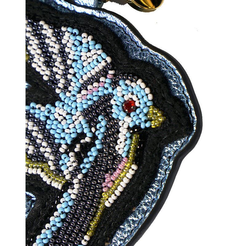NEW $495 MIU MIU Beaded Embellished SPARROW Black Velvet BOW Bag KEYCHAIN TRICK