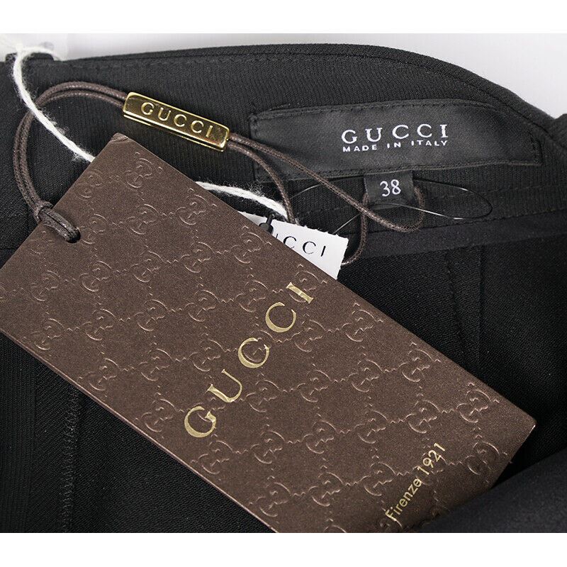 sz 38 NEW $850 GUCCI Black Wool Blend STIRRUP LOGO Classic SKINNY FITTED PANTS