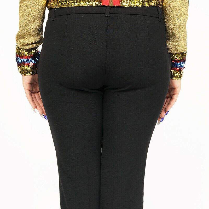 sz 38 NEW $850 GUCCI Black Wool Blend STIRRUP LOGO Classic SKINNY FITTED PANTS