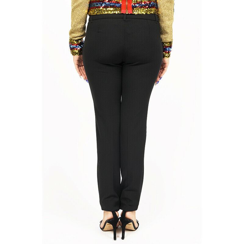 sz 38 NEW $850 GUCCI Black Wool Blend STIRRUP LOGO Classic SKINNY FITTED PANTS