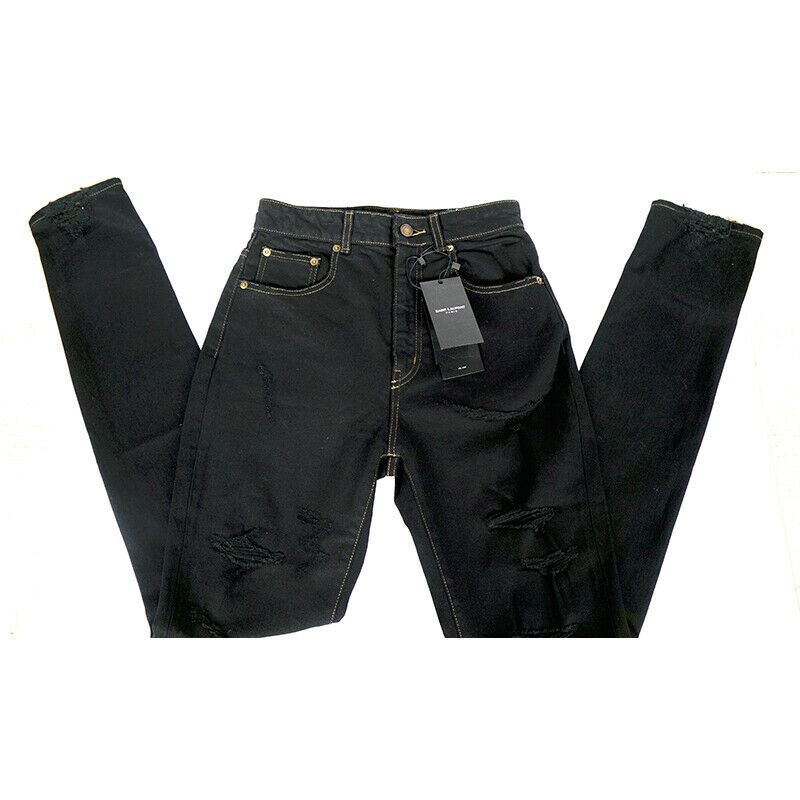 28 NEW $890 SAINT LAURENT Trash Overdye JAPAN DENIM Distressed Skinny JEANS