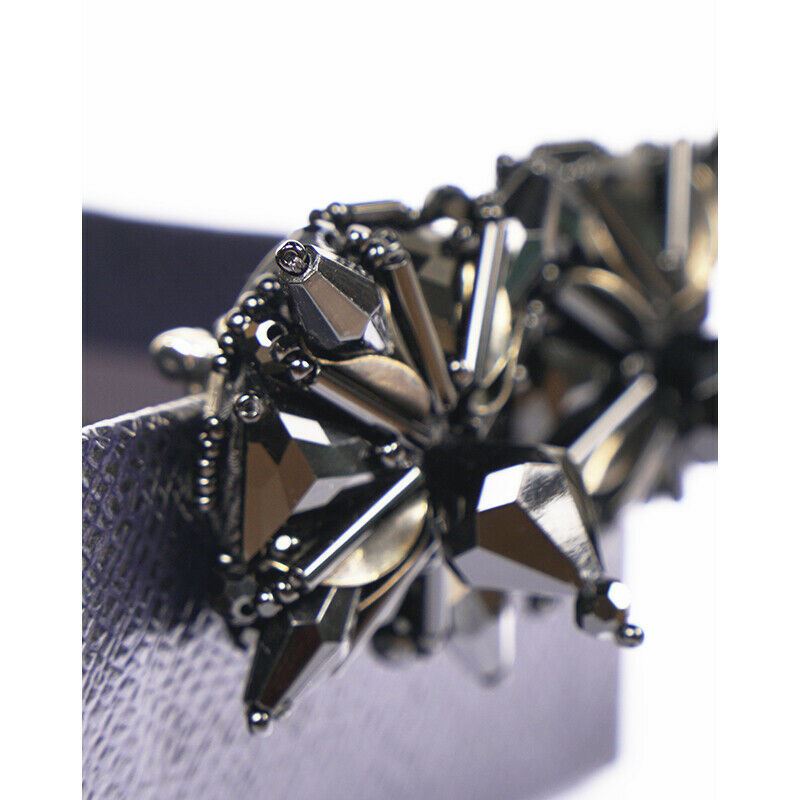 NEW $495 PRADA Black Gunmetal BEADED & METAL GOTHIC Bold CLIP EARRINGS w/ BOX!