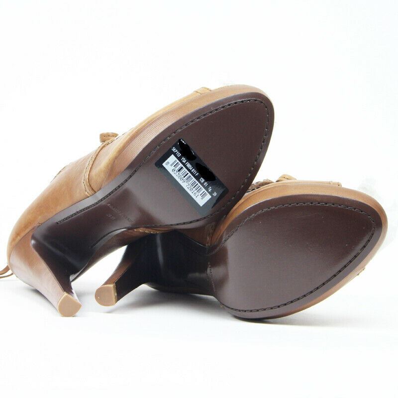 39 US 8.5 NEW $795 MIU MIU RUNWAY Brown WASHED RUGGED LEATHER Open Toe HEELS Bootie