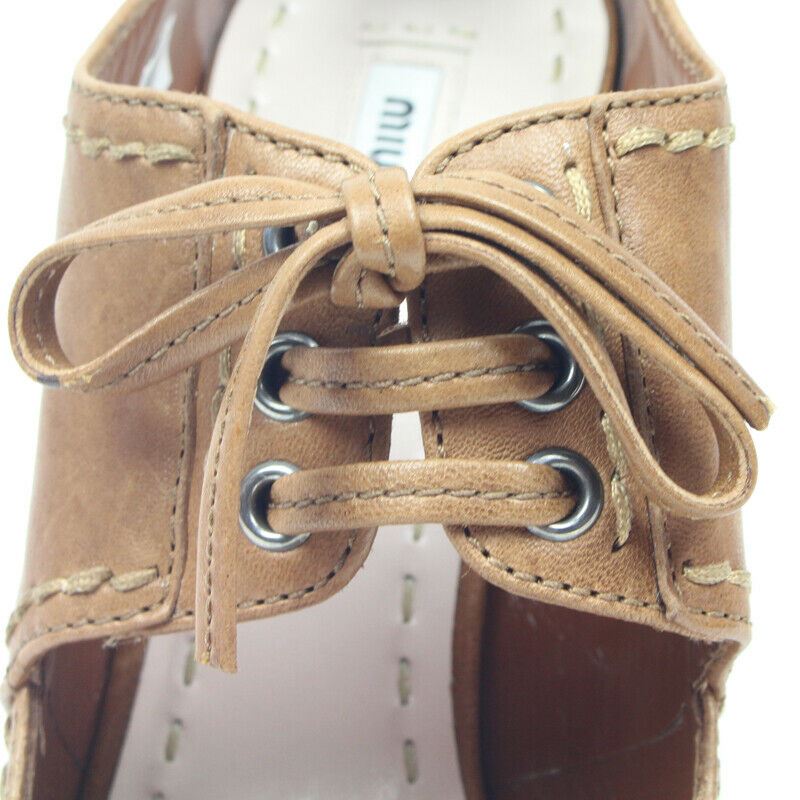 39 US 8.5 NEW $795 MIU MIU RUNWAY Brown WASHED RUGGED LEATHER Open Toe HEELS Bootie