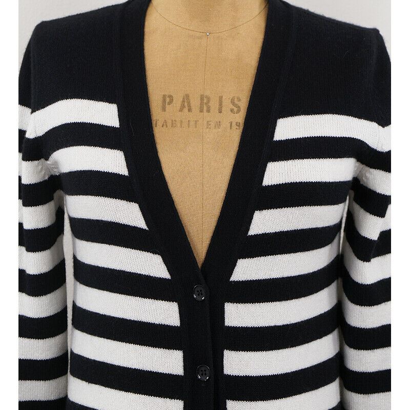 sz XS NEW $1,990 SAINT LAURENT Black White 100% CASHMERE Knit CARDIGAN SWEATER