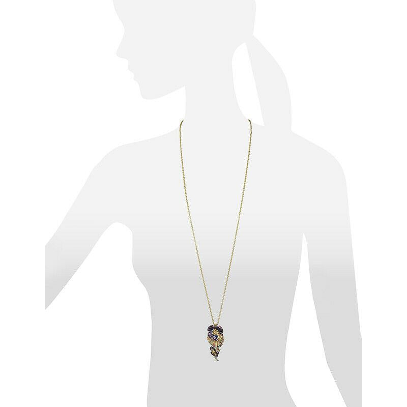 NEW $780 ROBERTO CAVALLI Gold Tone SNAKE FLOWER Enamel Swarovki Crystal NECKLACE