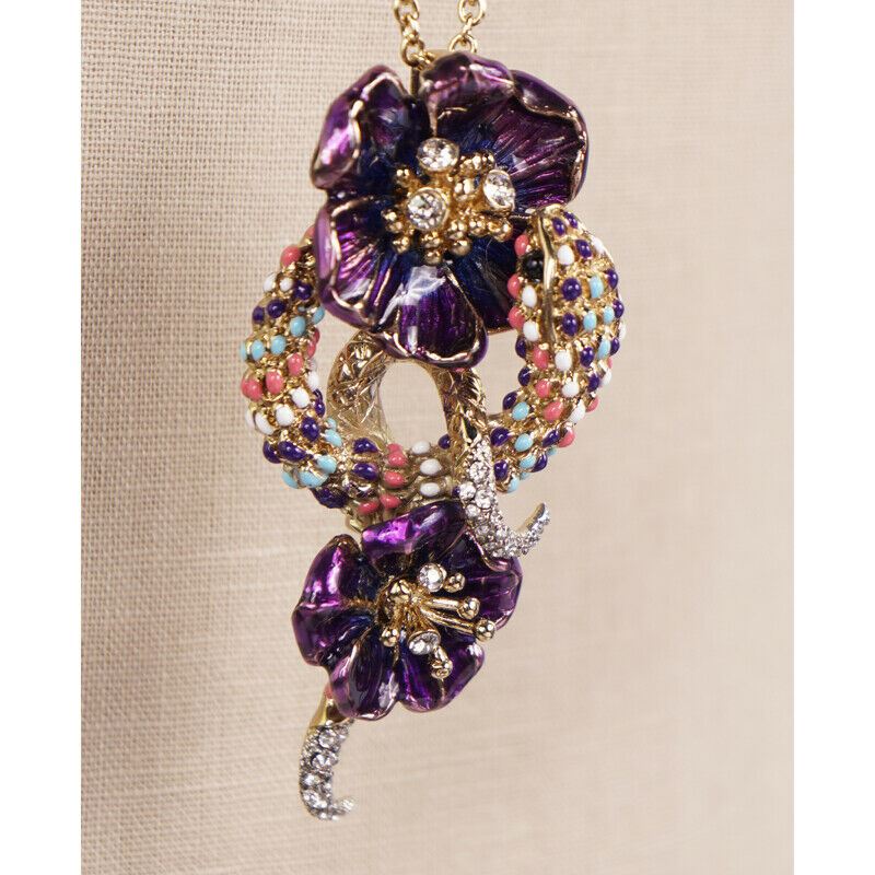 NEW $780 ROBERTO CAVALLI Gold Tone SNAKE FLOWER Enamel Swarovki Crystal NECKLACE