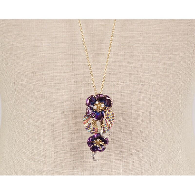 NEW $780 ROBERTO CAVALLI Gold Tone SNAKE FLOWER Enamel Swarovki Crystal NECKLACE