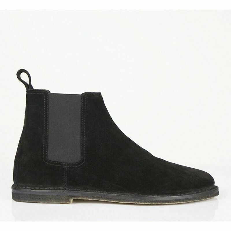 SZ 43.5 NEW $845 SAINT LAURENT Black Suede ORAN CHELSEA Rubber BOOTS