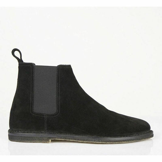 SZ 43.5 NEW $845 SAINT LAURENT Black Suede ORAN CHELSEA Rubber BOOTS