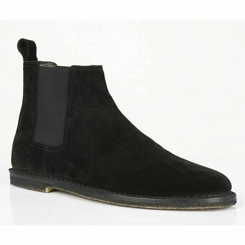 SZ 43.5 NEW $845 SAINT LAURENT Black Suede ORAN CHELSEA Rubber BOOTS