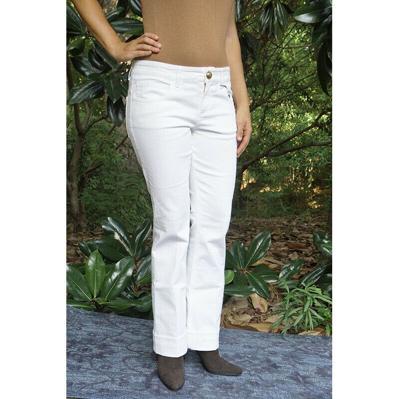 sz 42 NEW $895 GUCCI RUNWAY White FITTED FLARED CUFFED Cropped Spring JEANS NWT