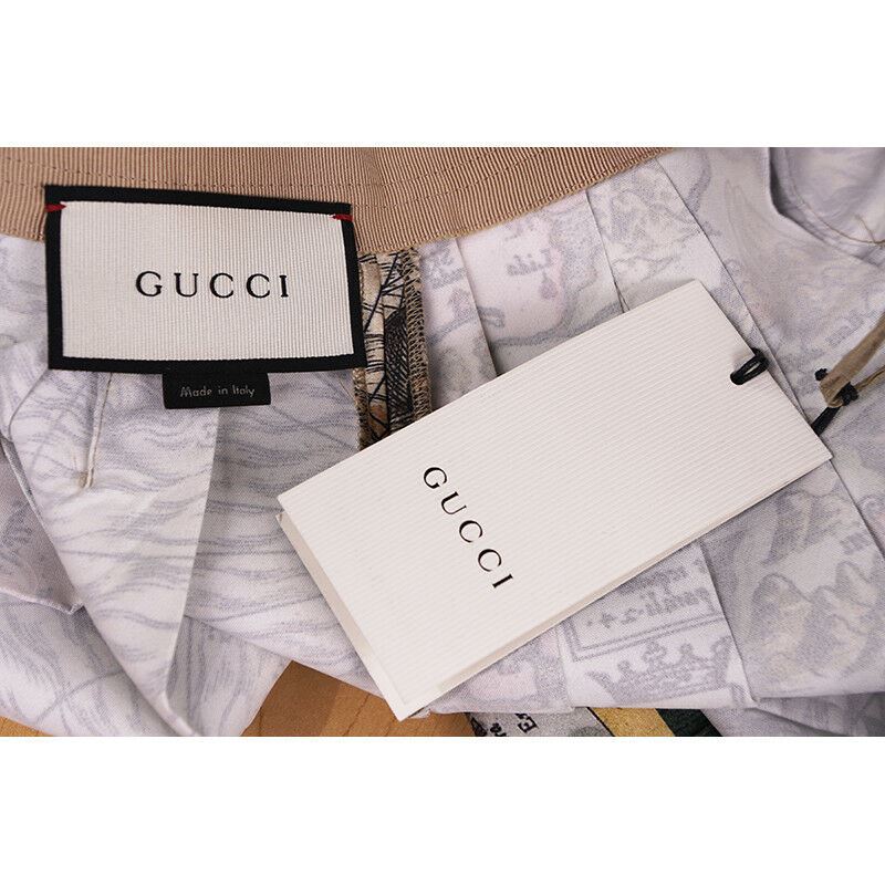 XS NEW $4200 GUCCI RUNWAY Vintage SEA MAP 100% silk SATIN A Frame PLEATED SKIRT