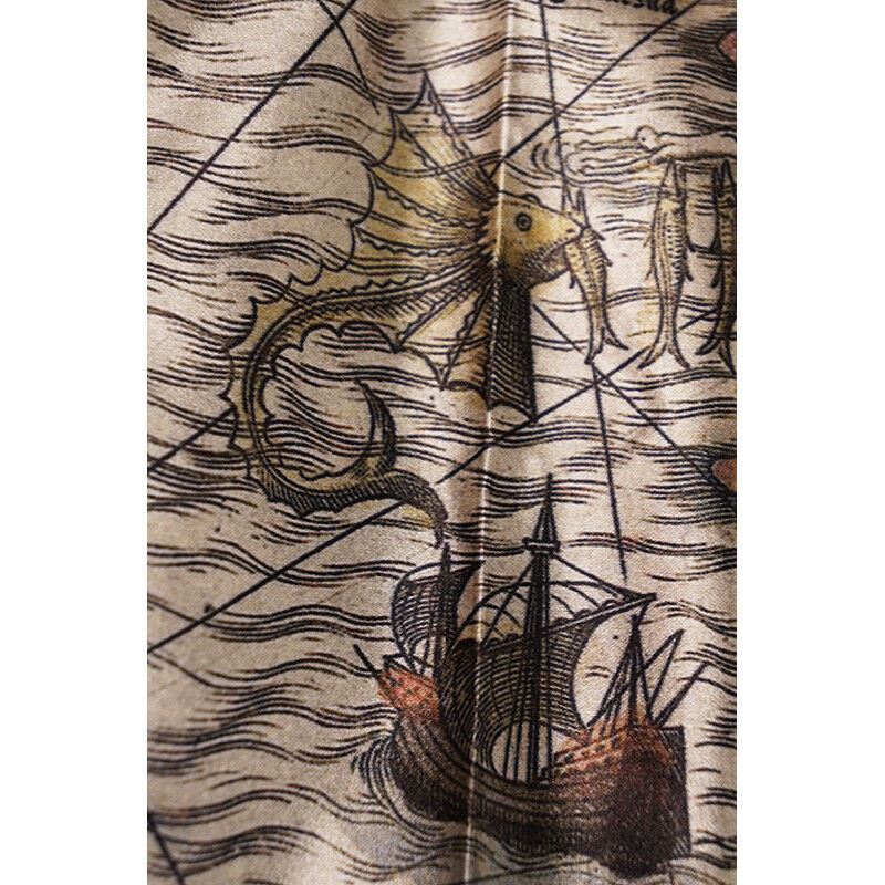 XS NEW $4200 GUCCI RUNWAY Vintage SEA MAP 100% silk SATIN A Frame PLEATED SKIRT