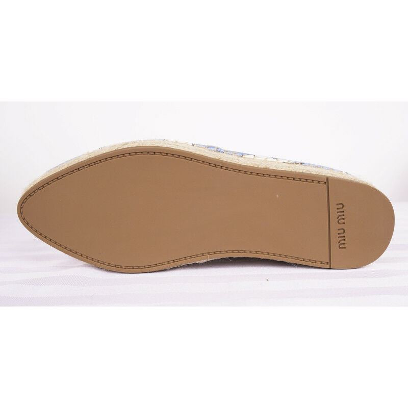 sz 37 NEW $890 MIU MIU Blue WHITE CAT PRINT Platform ESPADRILLES FLATS NIB