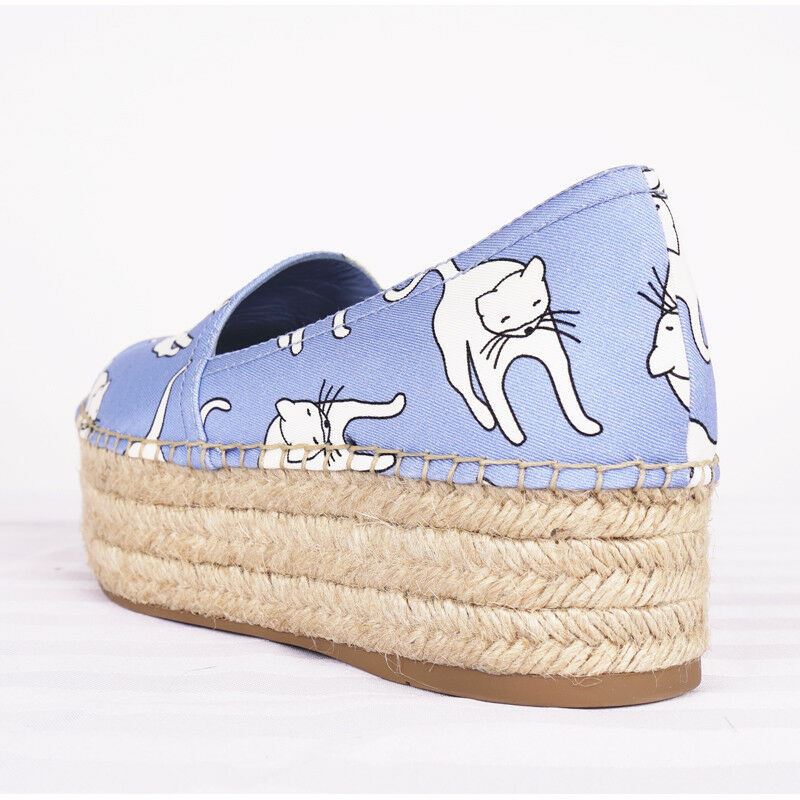 sz 37 NEW $890 MIU MIU Blue WHITE CAT PRINT Platform ESPADRILLES FLATS NIB