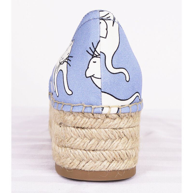 sz 37 NEW $890 MIU MIU Blue WHITE CAT PRINT Platform ESPADRILLES FLATS NIB