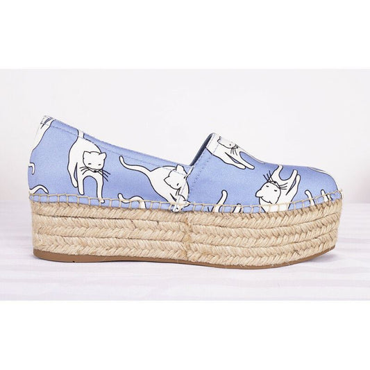 sz 37 NEW $890 MIU MIU Blue WHITE CAT PRINT Platform ESPADRILLES FLATS NIB