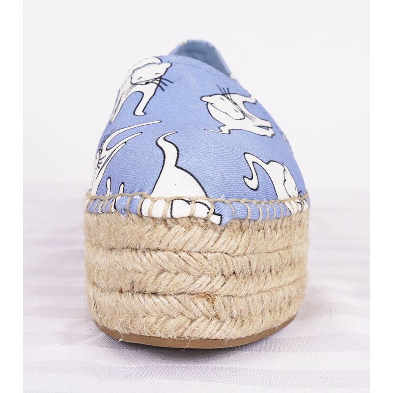 sz 37 NEW $890 MIU MIU Blue WHITE CAT PRINT Platform ESPADRILLES FLATS NIB