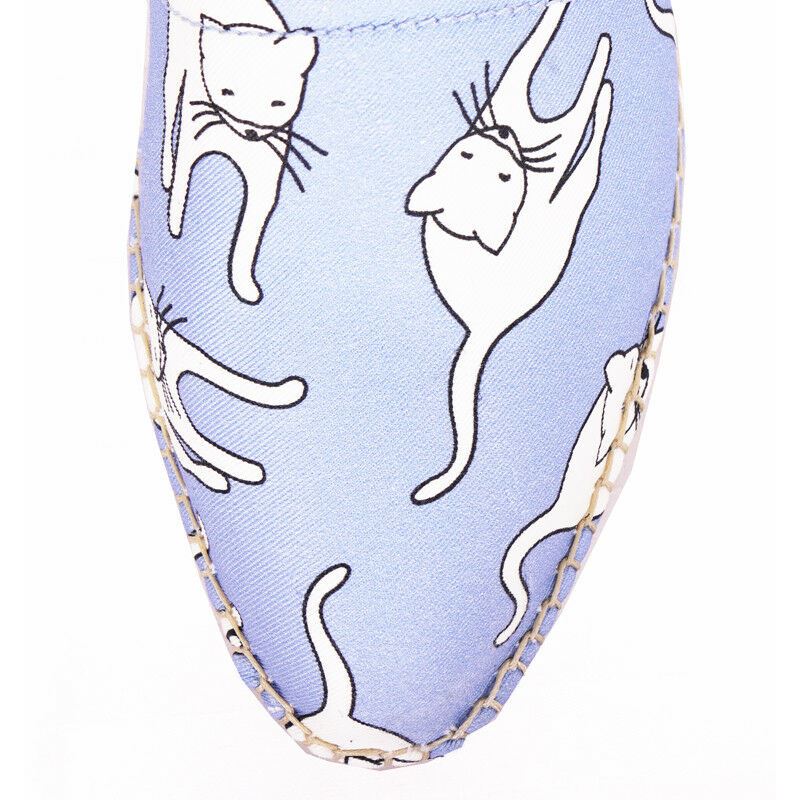 sz 37 NEW $890 MIU MIU Blue WHITE CAT PRINT Platform ESPADRILLES FLATS NIB