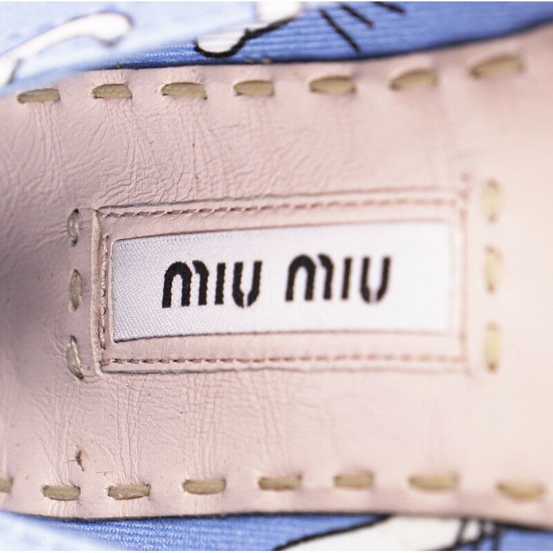 sz 37 NEW $890 MIU MIU Blue WHITE CAT PRINT Platform ESPADRILLES FLATS NIB