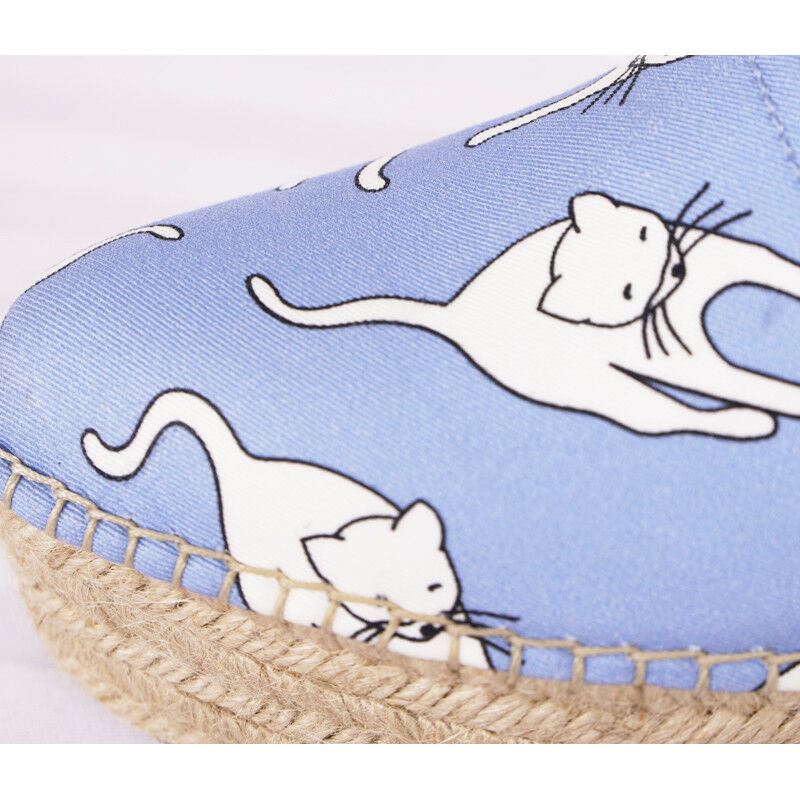 sz 37 NEW $890 MIU MIU Blue WHITE CAT PRINT Platform ESPADRILLES FLATS NIB