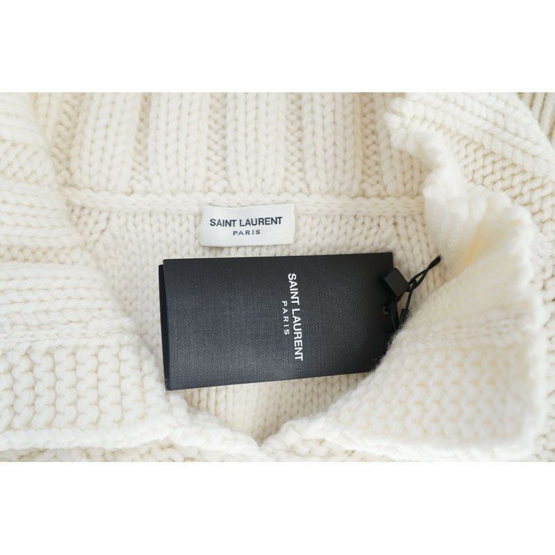 XS & M NEW $2100 SAINT LAURENT Cream 100% WOOL Cozy Knit CAPELET PONCHO SWEATER