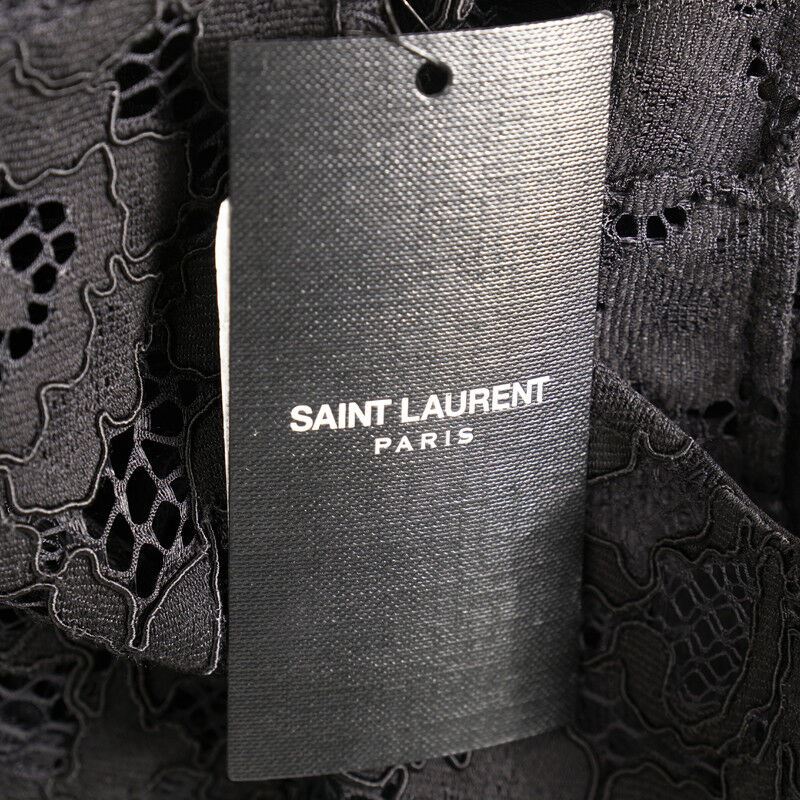 38 40 NEW $2250 SAINT LAURENT Black SHEER LACE UPPER Spring PEPLUM Pencil DRESS