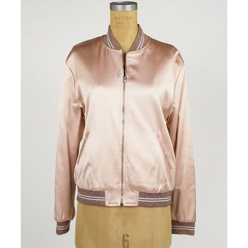 sz 42 NEW $2,790 SAINT LAURENT Blush Pink SATIN SEQUIN LOVE Patch BOMBER JACKET