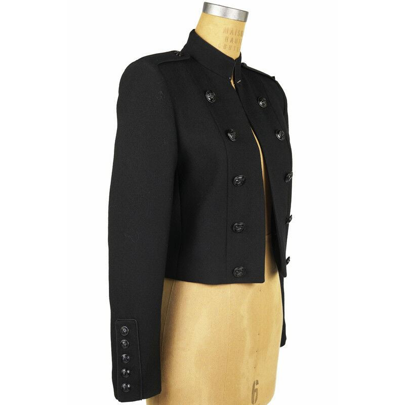 sz 42 NEW $3,990 SAINT LAURENT Black 100% Wool MILITARY OFFICER Blazer JACKET S