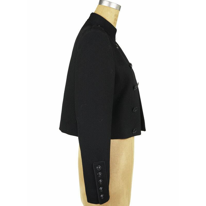 sz 42 NEW $3,990 SAINT LAURENT Black 100% Wool MILITARY OFFICER Blazer JACKET S