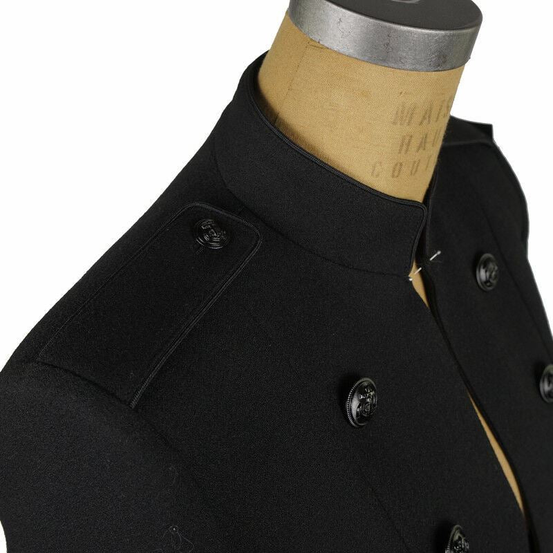 sz 42 NEW $3,990 SAINT LAURENT Black 100% Wool MILITARY OFFICER Blazer JACKET S