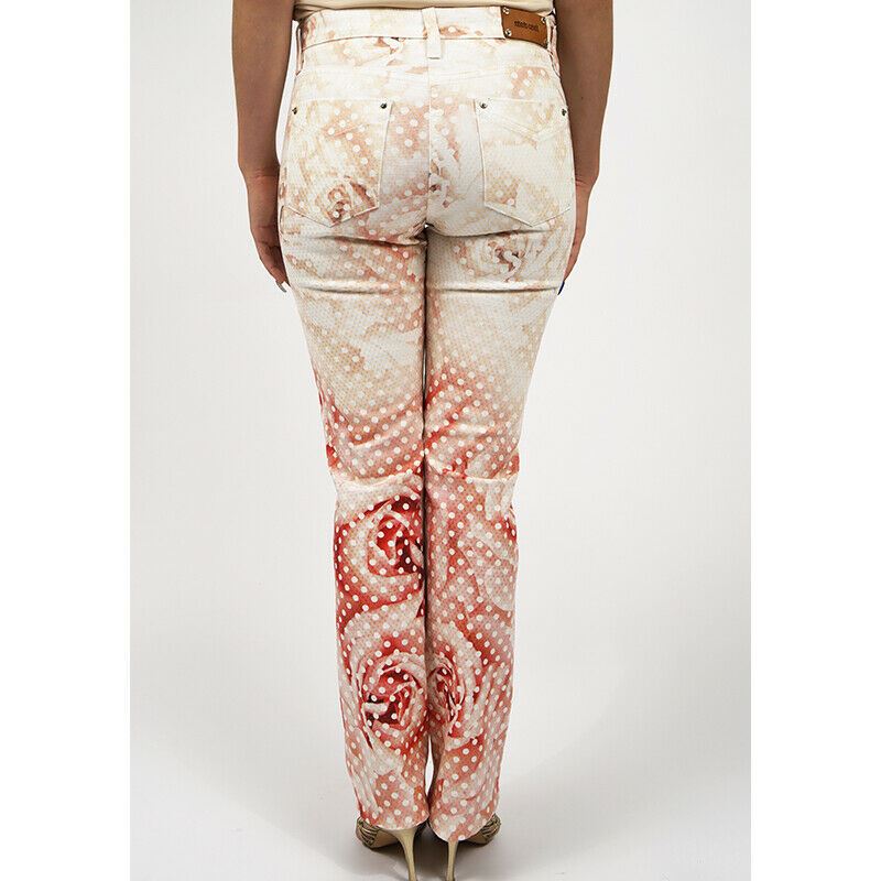 38 & 40 NEW $1155 ROBERTO CAVALLI Pink FLORAL POLKA DOT Skinny Spring JEANS PANTS XS