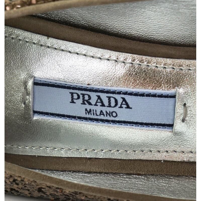 37 NEW $690 PRADA Brown Copper GLITTER Block Heels CLASSIC Round Toe PUMPS