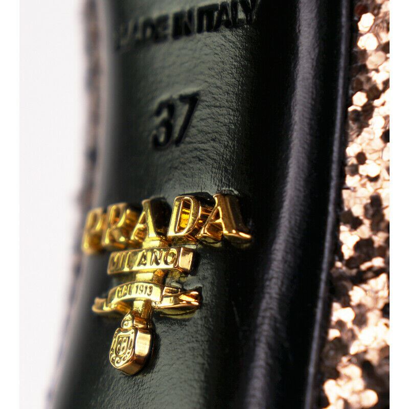 37 NEW $690 PRADA Brown Copper GLITTER Block Heels CLASSIC Round Toe PUMPS