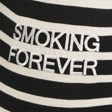 sz XS NEW $890 SAINT LAURENT Black White SMOKING FOREVER Striped Long Sleeve TOP