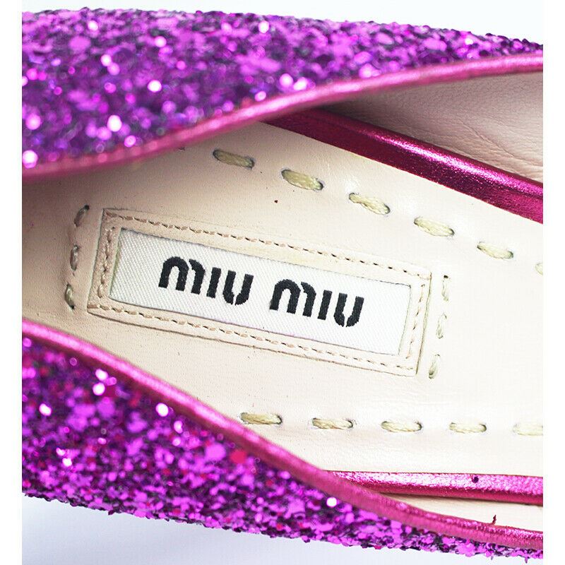 Sz 39.5 US 9 NEW $690 MIU MIU RUNWAY Hot Pink GLITTER Sparkle HIGH HEELS PUMPS