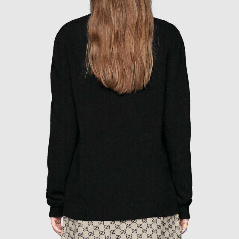 sz XS NEW $1800 GUCCI Black CASHMERE Wool ROSE BROOCH PIN Knit Sweater CARDIGAN