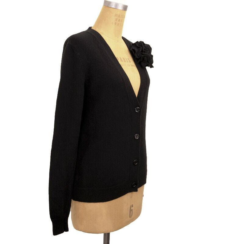 sz XS NEW $1800 GUCCI Black CASHMERE Wool ROSE BROOCH PIN Knit Sweater CARDIGAN