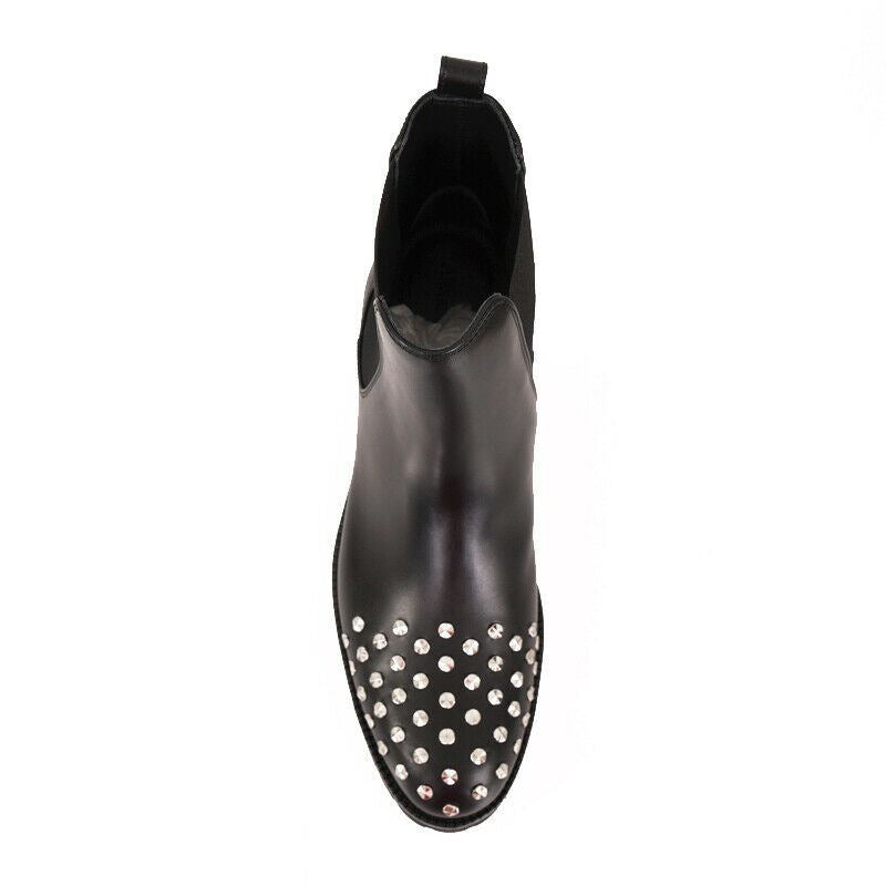 SZ 38.5 NEW $1265 ALEXANDER MCQUEEN Black Leather SILVER STUDDED Chelsea BOOTS