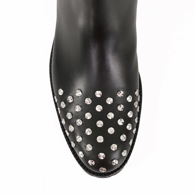 SZ 38.5 NEW $1265 ALEXANDER MCQUEEN Black Leather SILVER STUDDED Chelsea BOOTS