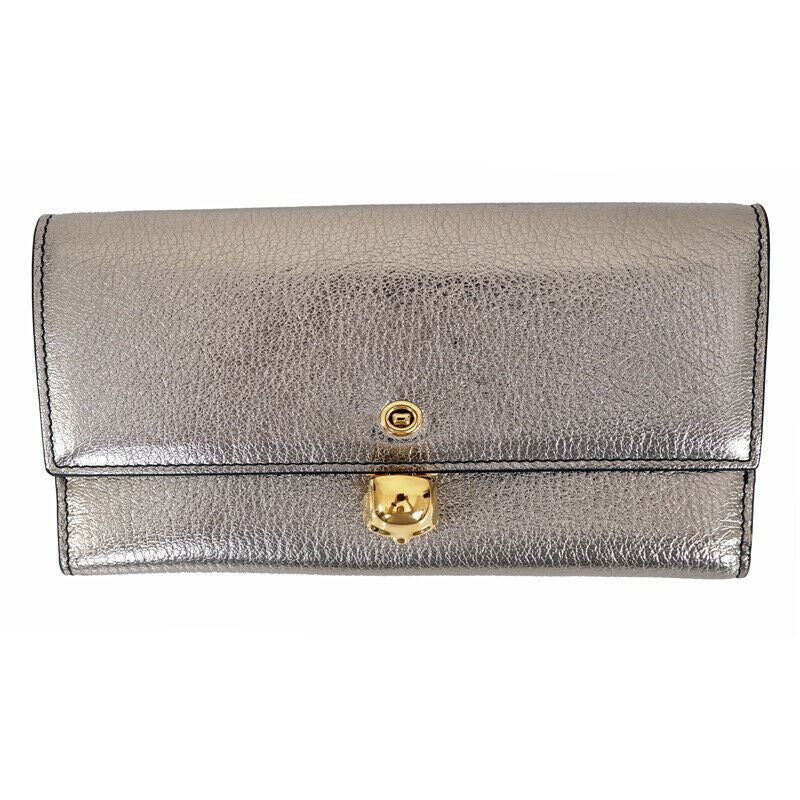 NEW $700 ALEXANDER MCQUEEN Gray Leather GOLD CRYSTAL SKULL Continental WALLET