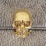 NEW $700 ALEXANDER MCQUEEN Gray Leather GOLD CRYSTAL SKULL Continental WALLET