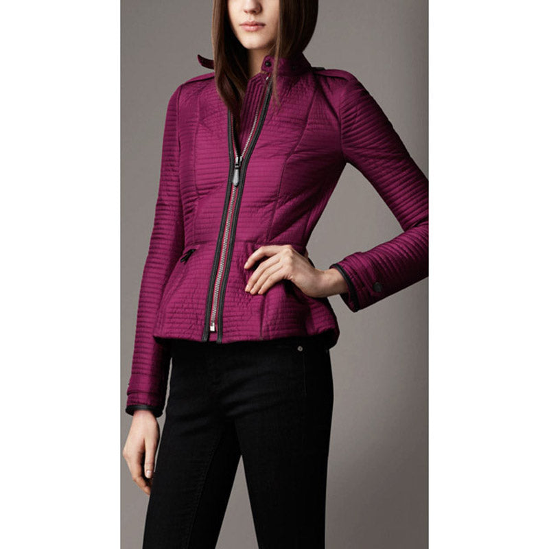 sz M NEW $1095 BURBERRY LONDON Magenta PEPLUM Ribbed Quilted Sedgeford JACKET