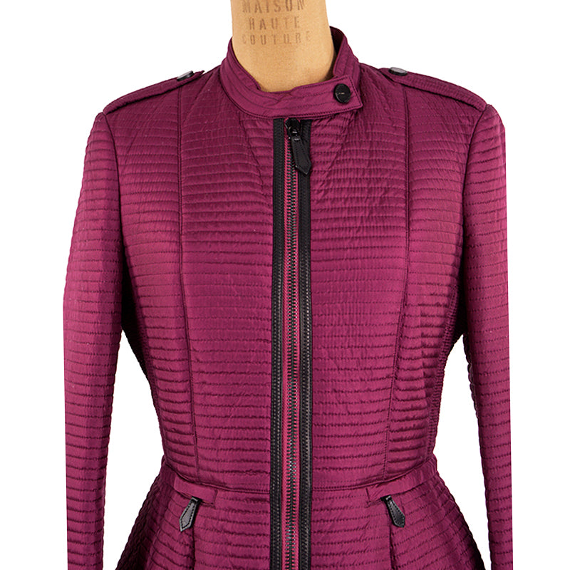 sz M NEW $1095 BURBERRY LONDON Magenta PEPLUM Ribbed Quilted Sedgeford JACKET