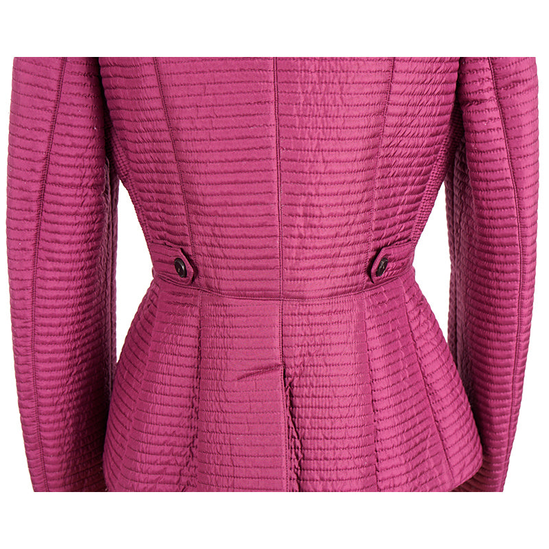sz M NEW $1095 BURBERRY LONDON Magenta PEPLUM Ribbed Quilted Sedgeford JACKET