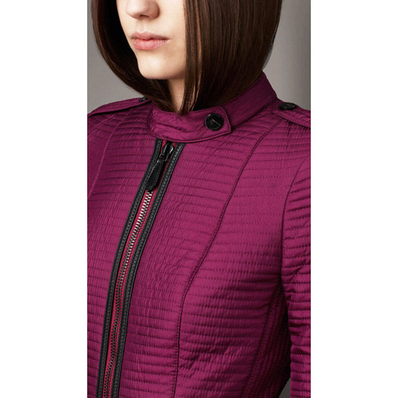 sz M NEW $1095 BURBERRY LONDON Magenta PEPLUM Ribbed Quilted Sedgeford JACKET