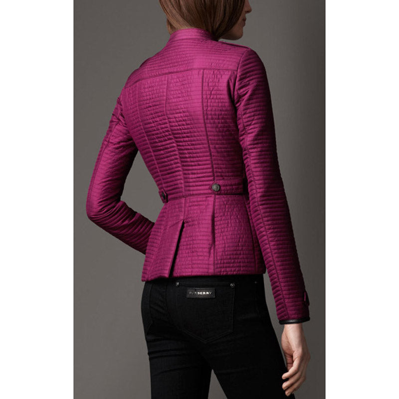 sz M NEW $1095 BURBERRY LONDON Magenta PEPLUM Ribbed Quilted Sedgeford JACKET