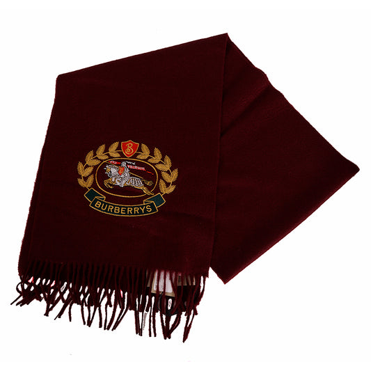 NEW $430 BURBERRY Dark Red 100% CASHMERE Embroidered Crest Cashmere SCARF